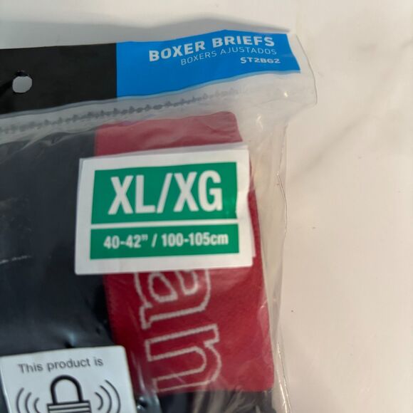 New NIP Men Hanes XL Tagless Stretch Boxer Briefs 2 Pack 40-42” Black Logo Waist - Picture 2 of 6